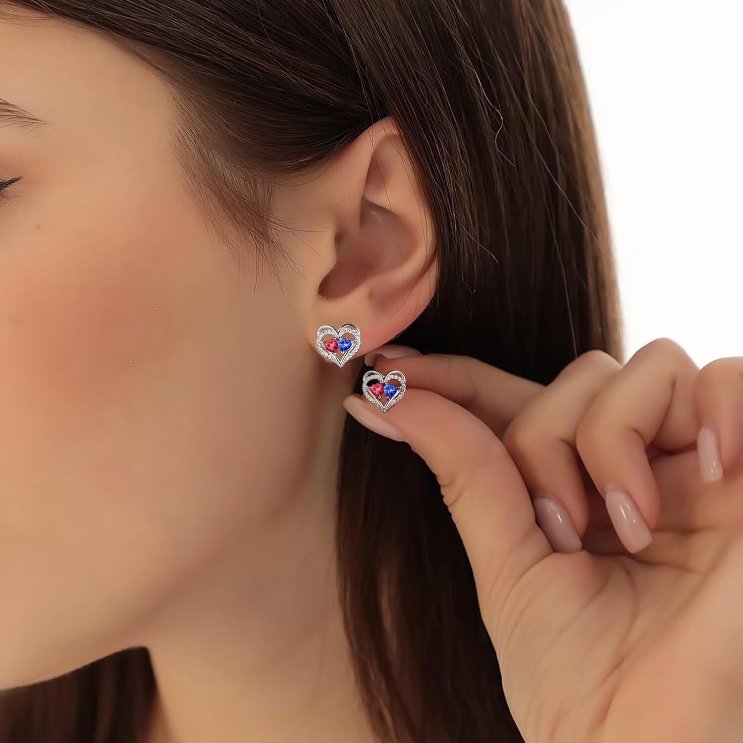 925 Sterling Silver Double Birthstone Heart Earrings - Meaningful Gift for Her