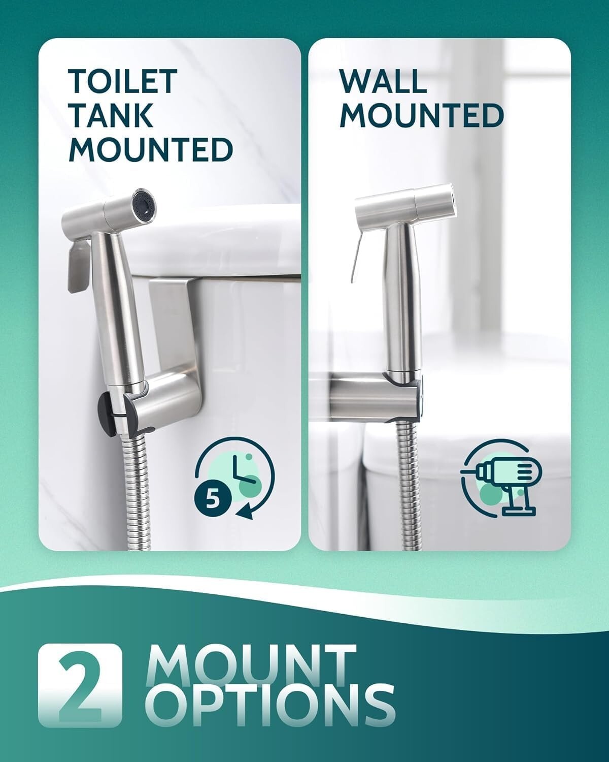 Elegant Bidet Sprayer Set with Dual Mounting - 3 Brushed Nickel Units Included