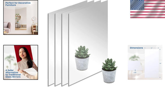 Clear Reflection 12x24 Acrylic Mirrors Set - Shatterproof & Customizable Design