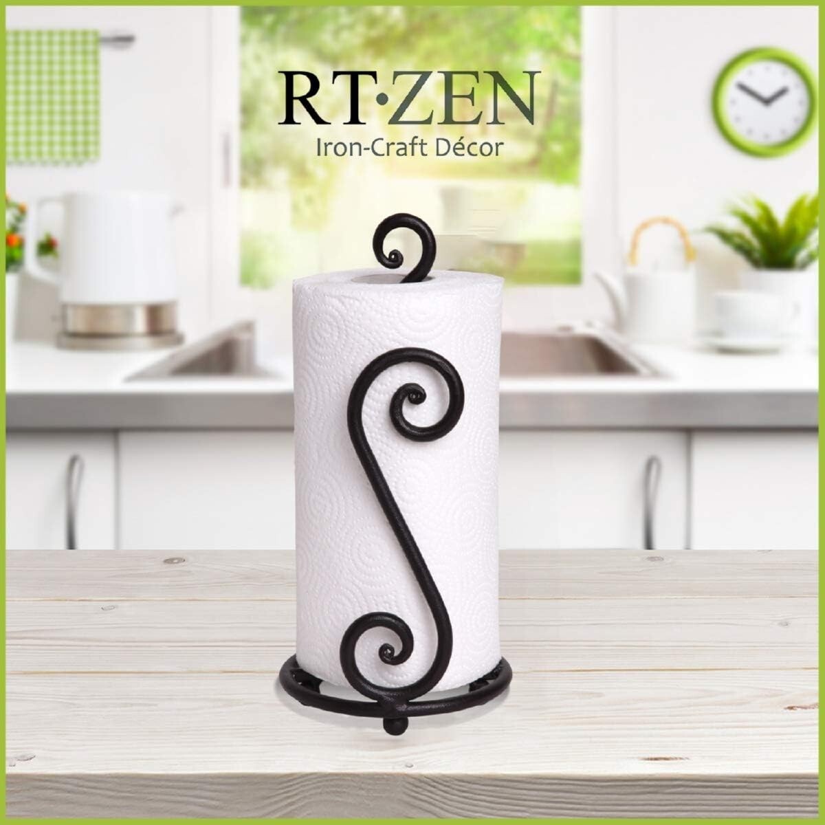 Decorative Black Wrought Iron Paper Towel Stand - Space-Saving Kitchen Accessory