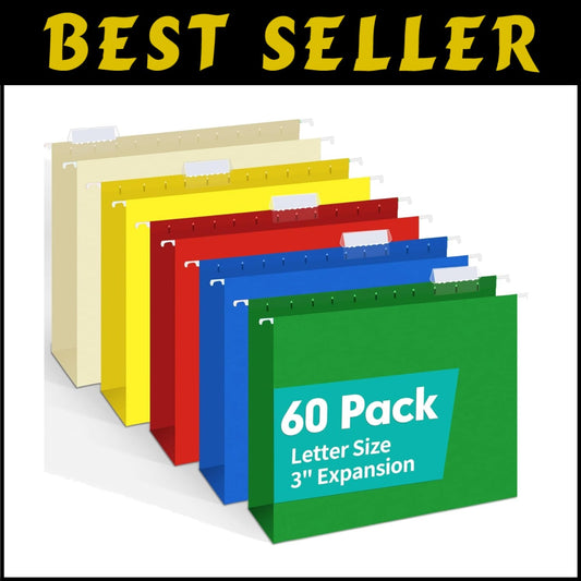 Heavy Duty Hanging File Folders - 60 Pack with 3-Inch Expansion & Premium Hooks