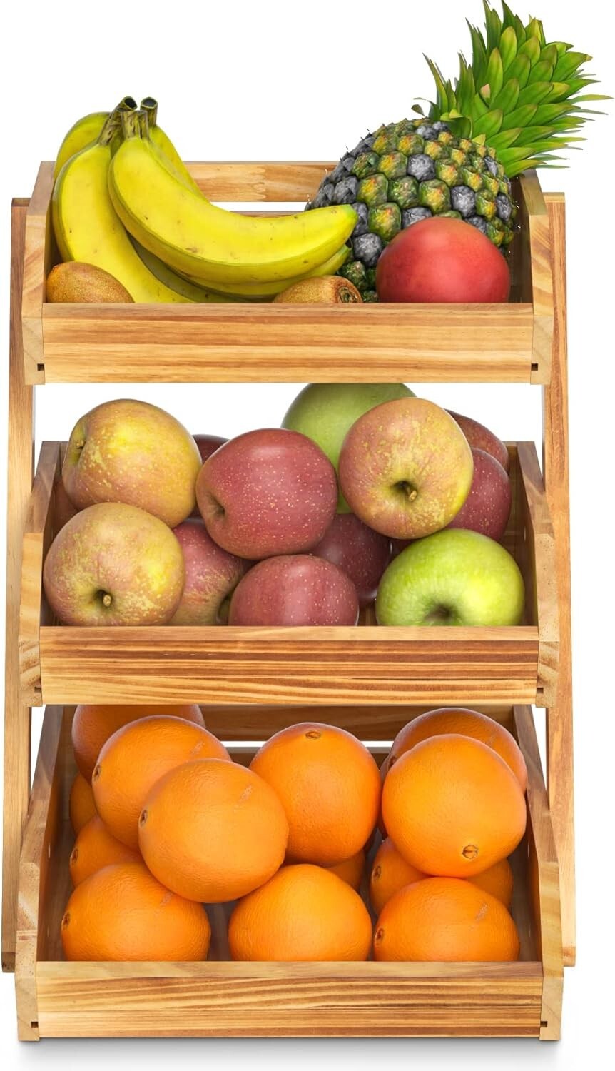 Ample Space 3 Tier Kitchen Fruit and Vegetable Storage Basket in Rustic Brown