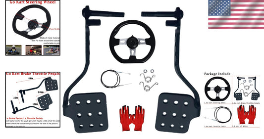 Complete Go-Kart Brake and Throttle Pedals with Steering Wheel Kit, 71" Cable