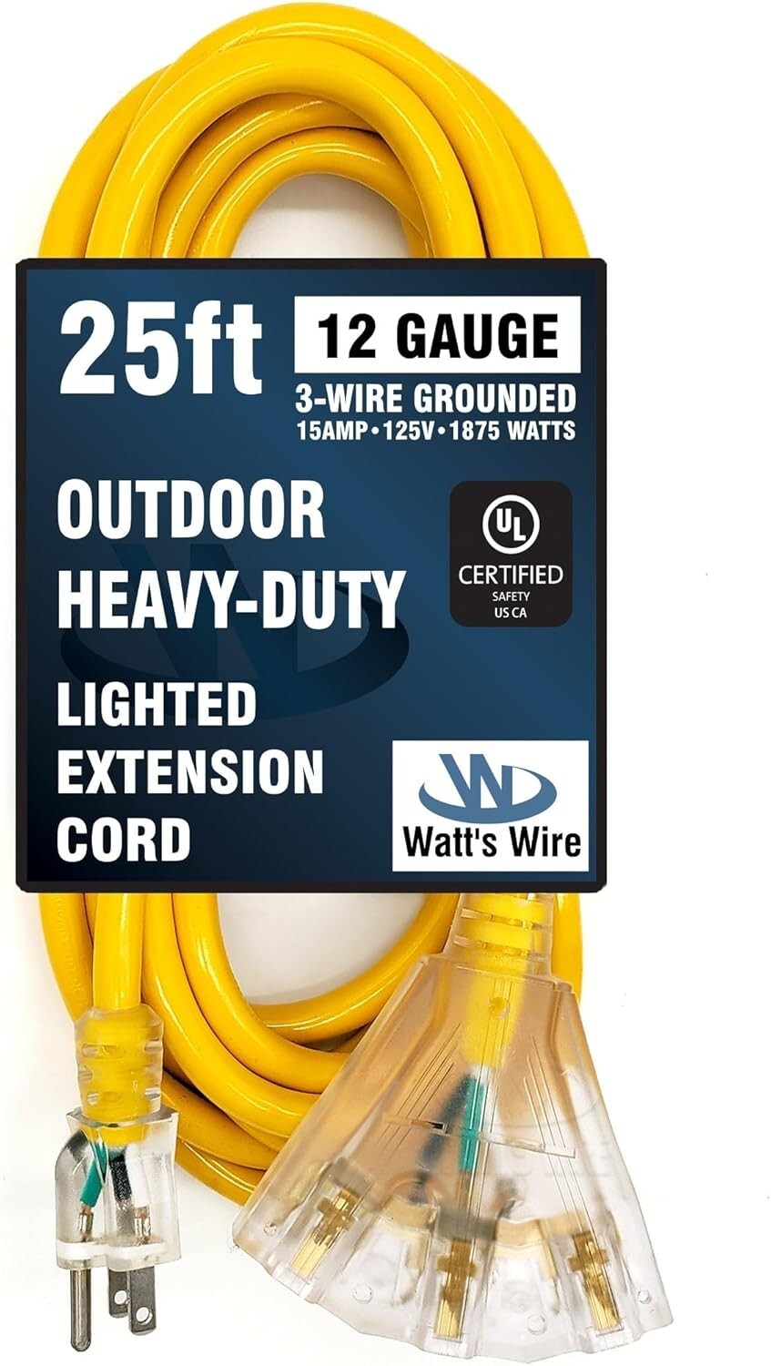 Durable 25 ft 12 Gauge Extension Cord - Heavy Duty for Indoor/Outdoor Appliances