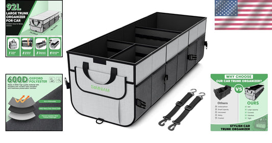 Heavy-Duty Collapsible Car Trunk Organizer with 4 Compartments & Insulated Bag