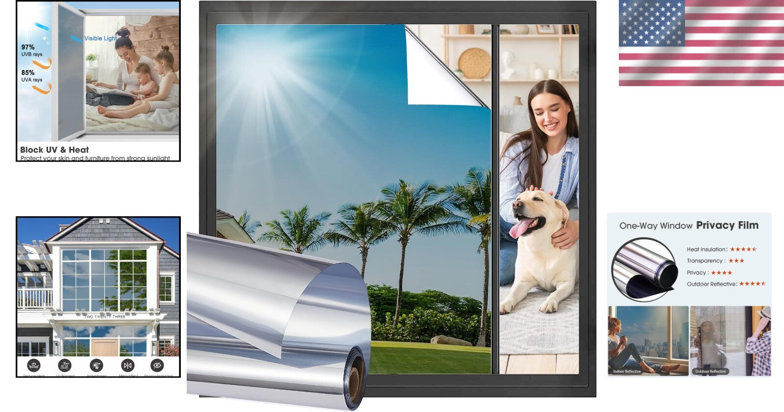 Easy Install PV Blocking Window Tint - Daytime Privacy Film, 45 x 157 in, Silver