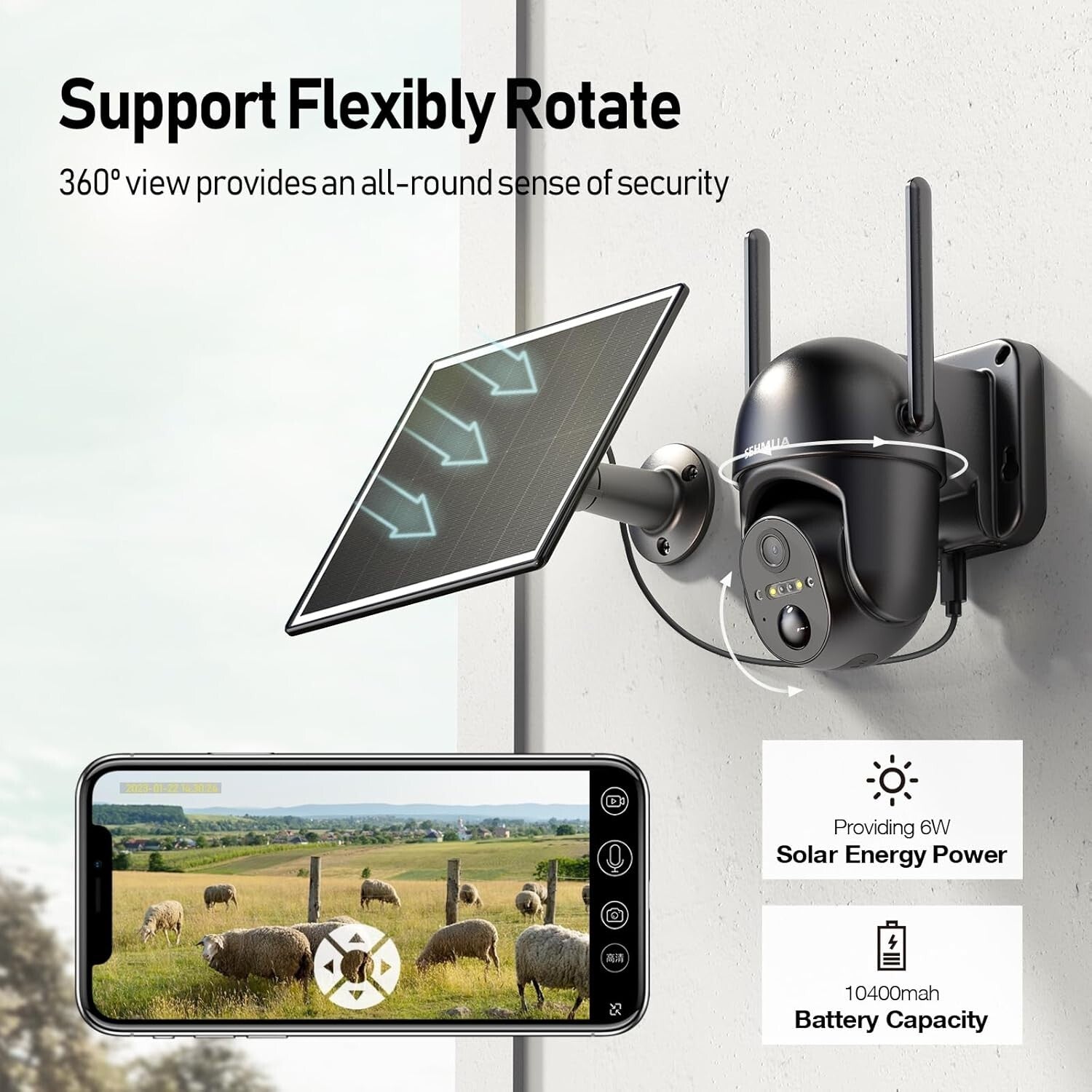360° Live View Solar Security Camera - 4G LTE, PIR Motion Detection, Waterproof