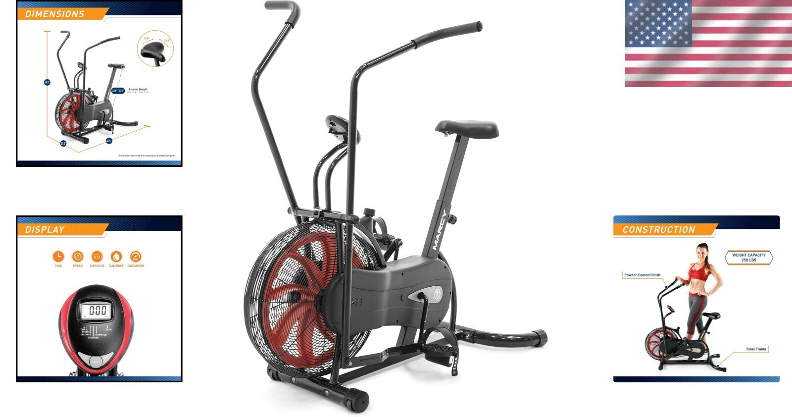 Dual Action Air Resistance Exercise Bike with Ergonomic Adjustable Seat Design