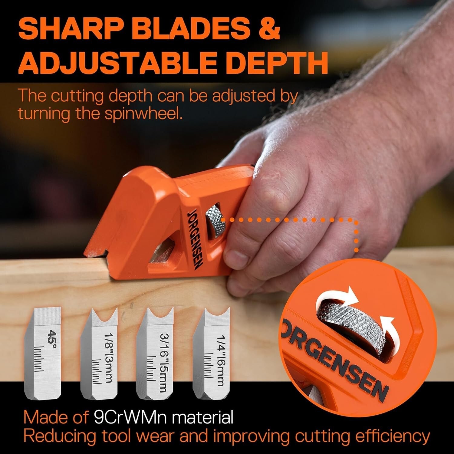 Smooth Edge Chamfer Plane with 4 Interchangeable Blades for Woodworking