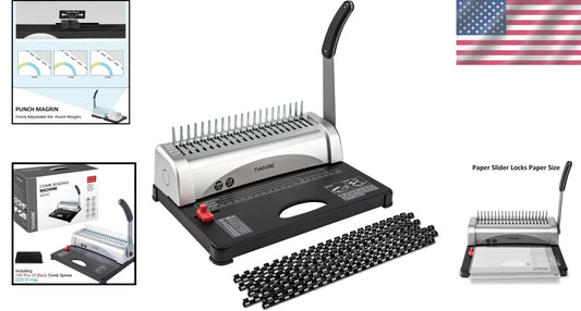 21-Hole Binding Machine with 100 PCS 3/8'' Comb Spines - 450 Sheet Capacity