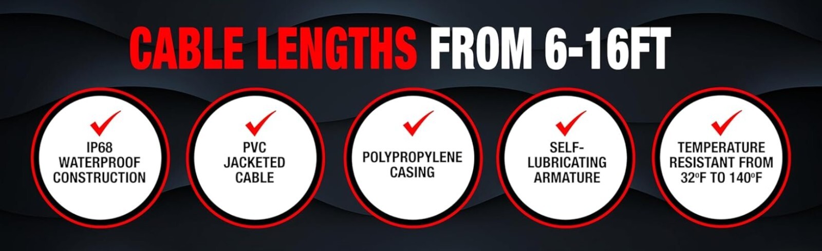 Adjustable Tether Water Level Sensor for Sump Pumps - Non-Corrosive Design