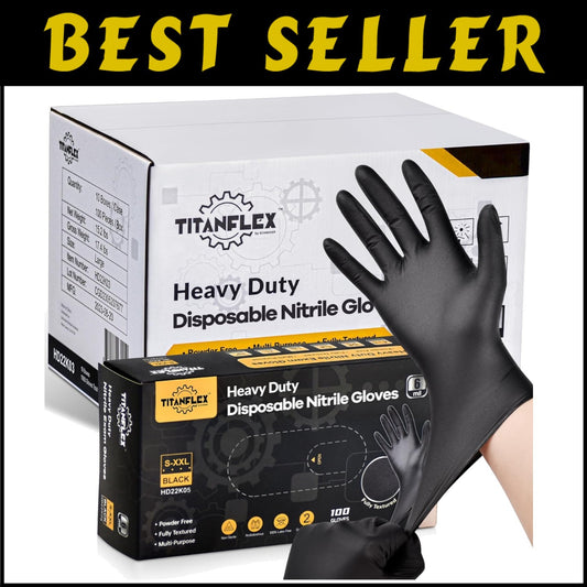 Heavy-Duty Black Disposable Nitrile Gloves, Box of 100, 6-mil for Professionals