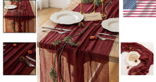 Load image into Gallery viewer, Elegant Burgundy 35x120 Inch Cheesecloth Table Runner Set - Perfect for Parties