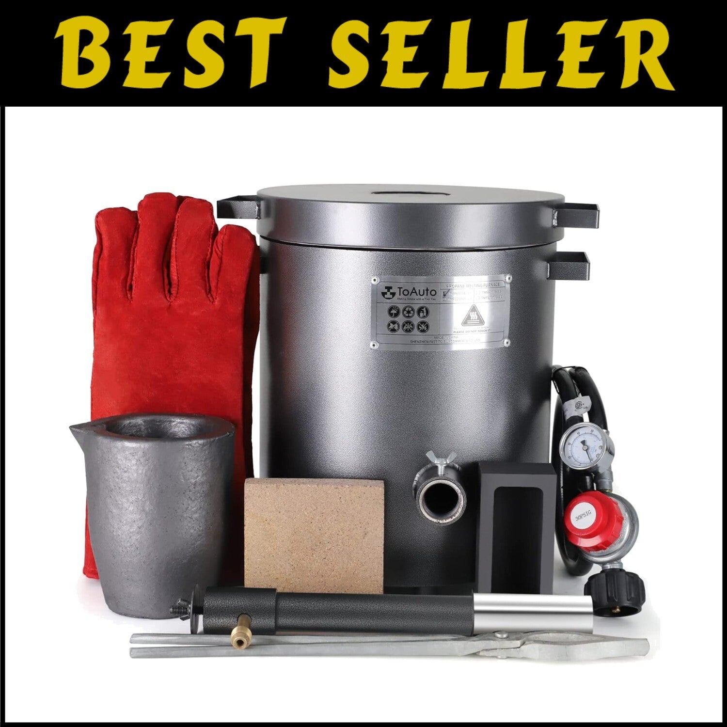 2023 Upgraded 6 KG Propane Melting Furnace with Graphite Crucible & 250,000 BTU