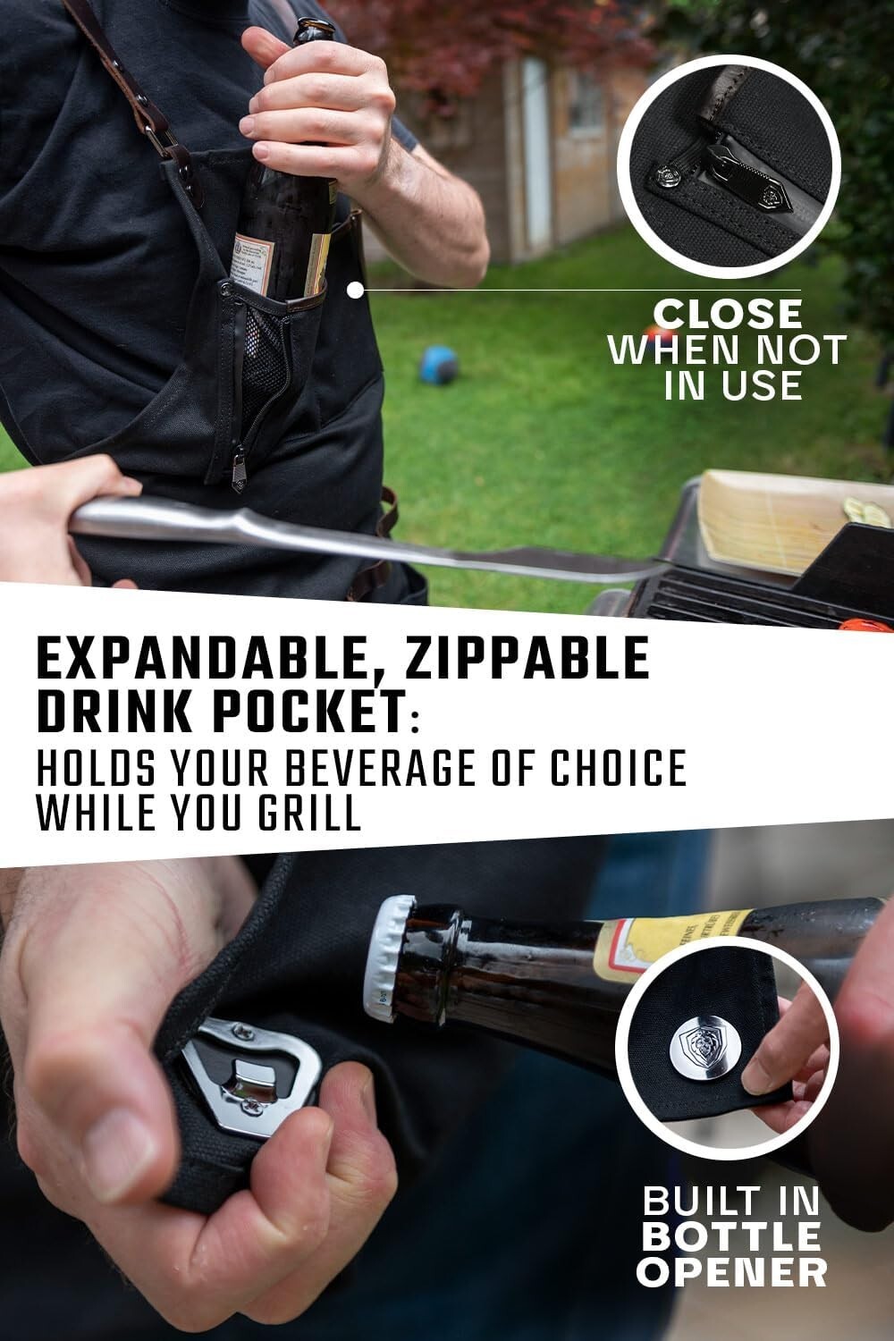 Professional Unisex Kitchen Apron with Drink Holder & Storage for Grilling