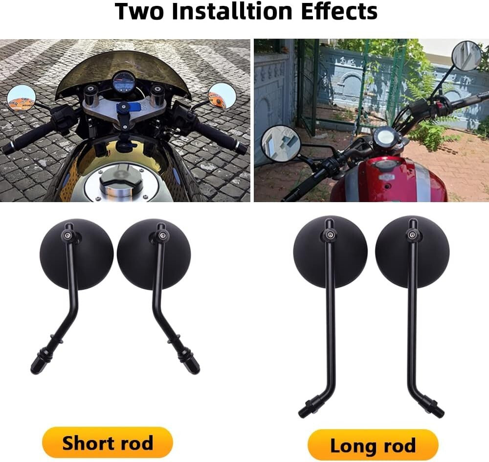 Aluminum 3" Round Mirrors - Black Handlebar Mount for Cruiser & Bobber Bikes