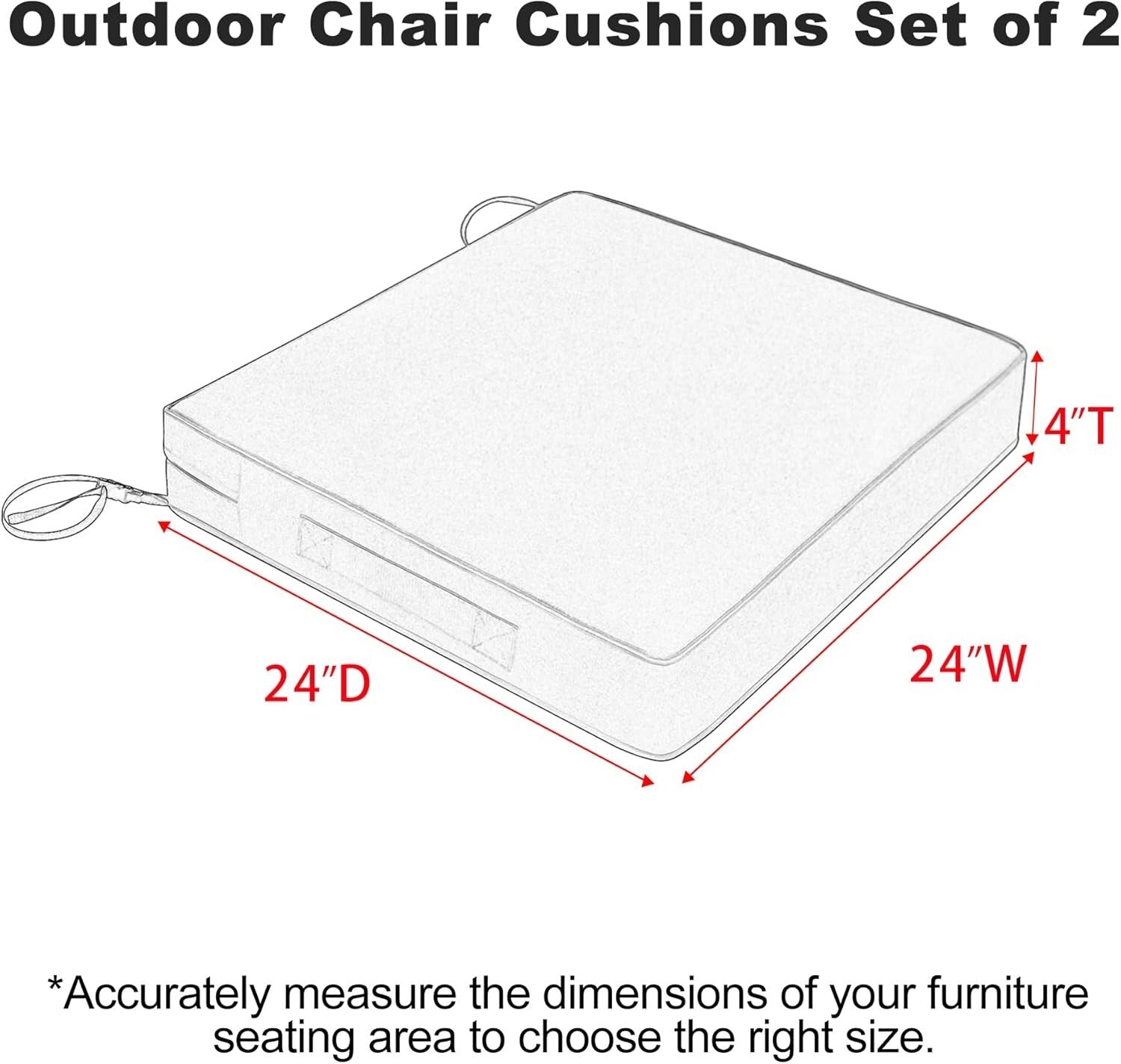 Luxurious 24-Inch Square Cushions for Patio Chairs 4-Inch Thick - Set of 2 Gray