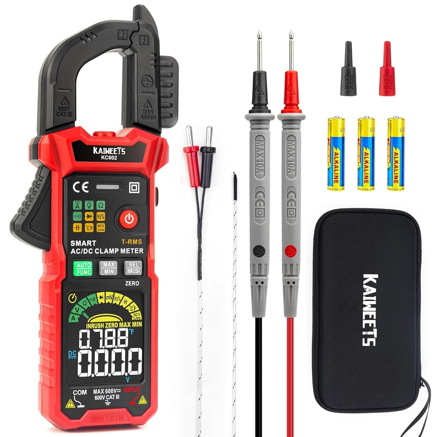 Battery-Powered Clamp Multimeter with Temperature Measurement & Safety Features