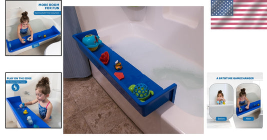 Bathtub Splash Guard Play Shelf - Fun Toy Tray with 10 Suction Cups in Blue