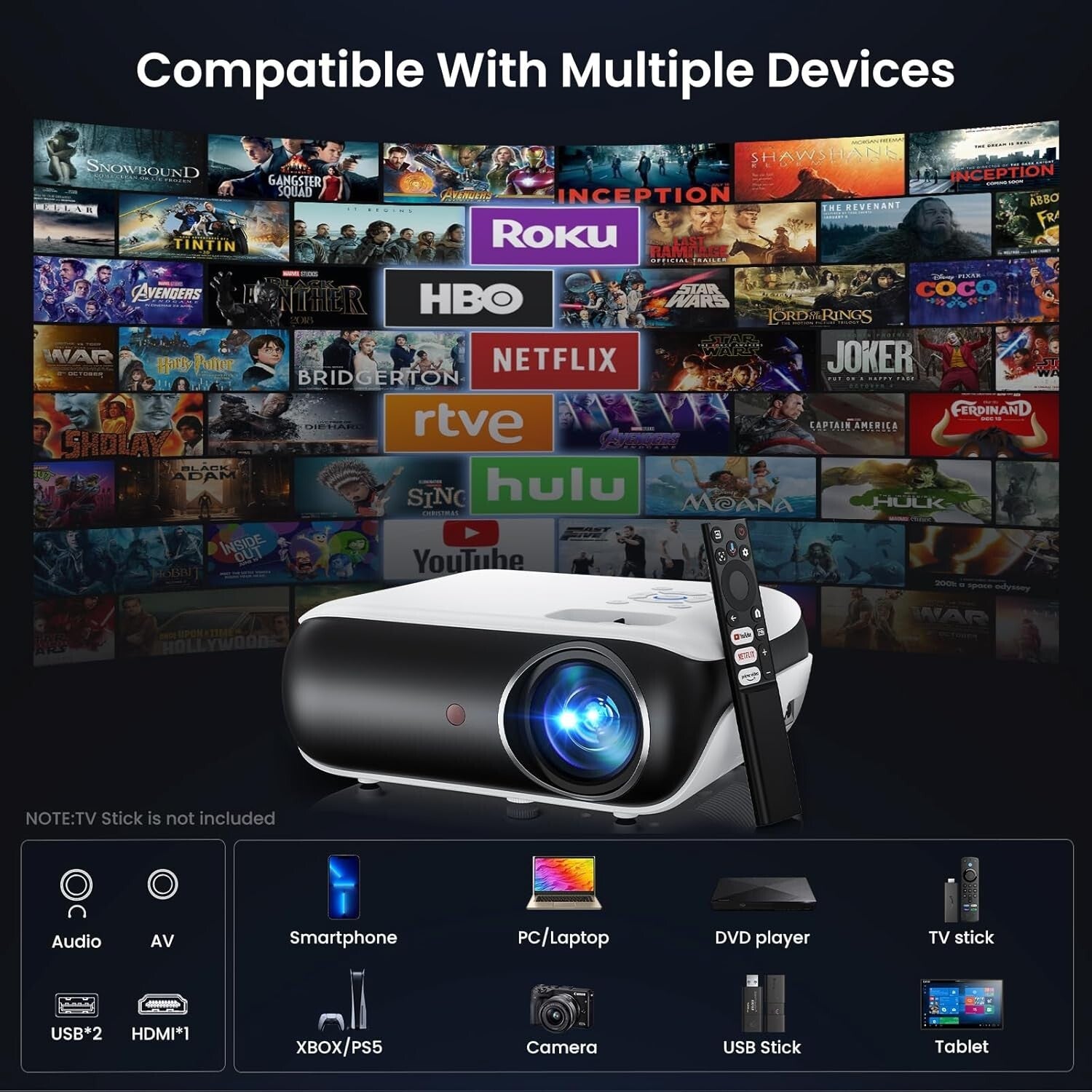 4K UHD Google TV Projector - Immersive Sound, Wide Compatibility & Fast Wi-Fi