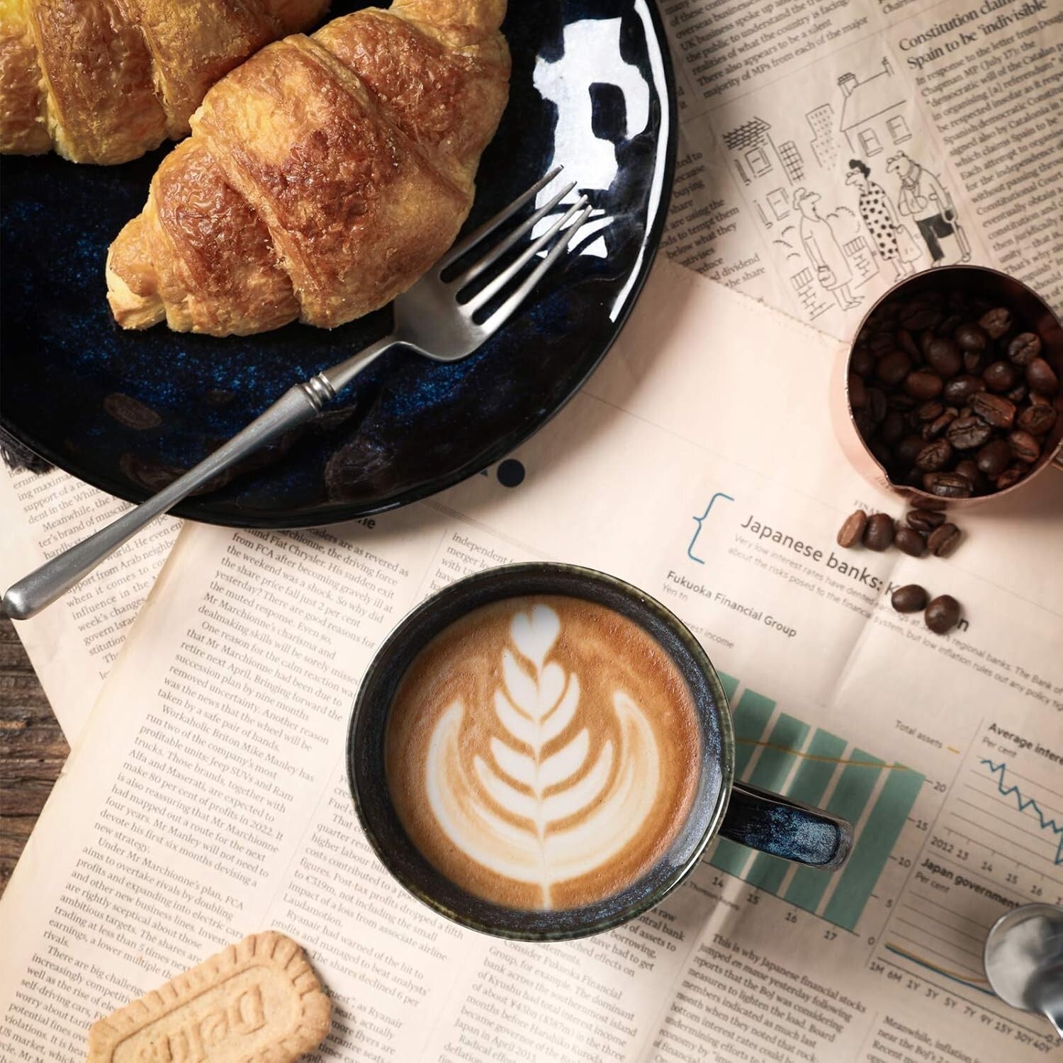 Durable 6-Piece Blue Ceramic Mug Set - 12 Ounce for Coffee, Tea, Milk