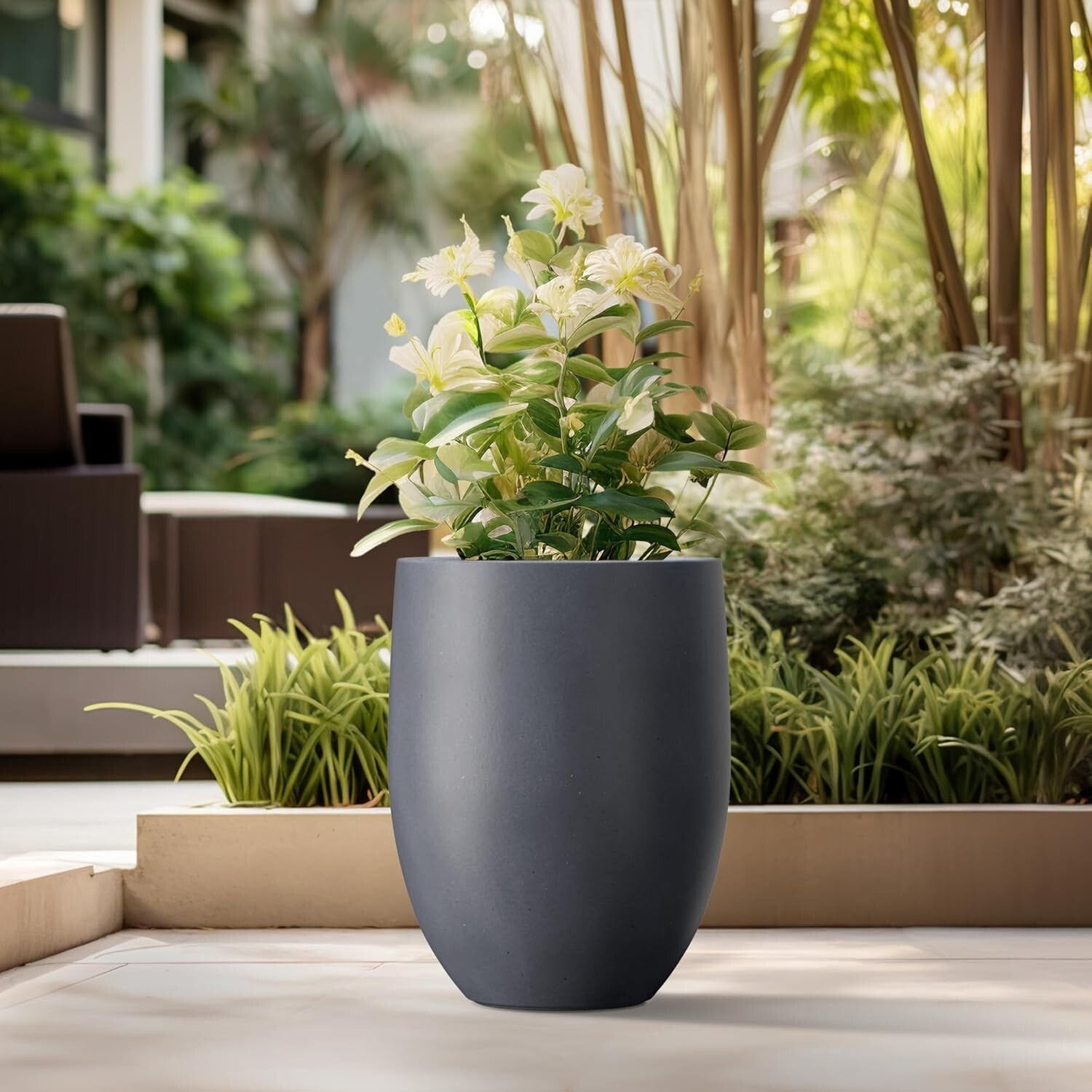 Elegant 21.7" H Dark Gray Concrete Planter - Perfect for Indoor & Outdoor Spaces