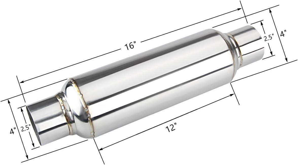 2.5" Inlet & Outlet Stainless Steel Resonator Muffler - Deep Tone Performance