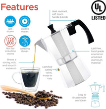 Load image into Gallery viewer, Premium Milano Moka Pot Stovetop Espresso Coffee Maker - 6 Cups, Silver Finish
