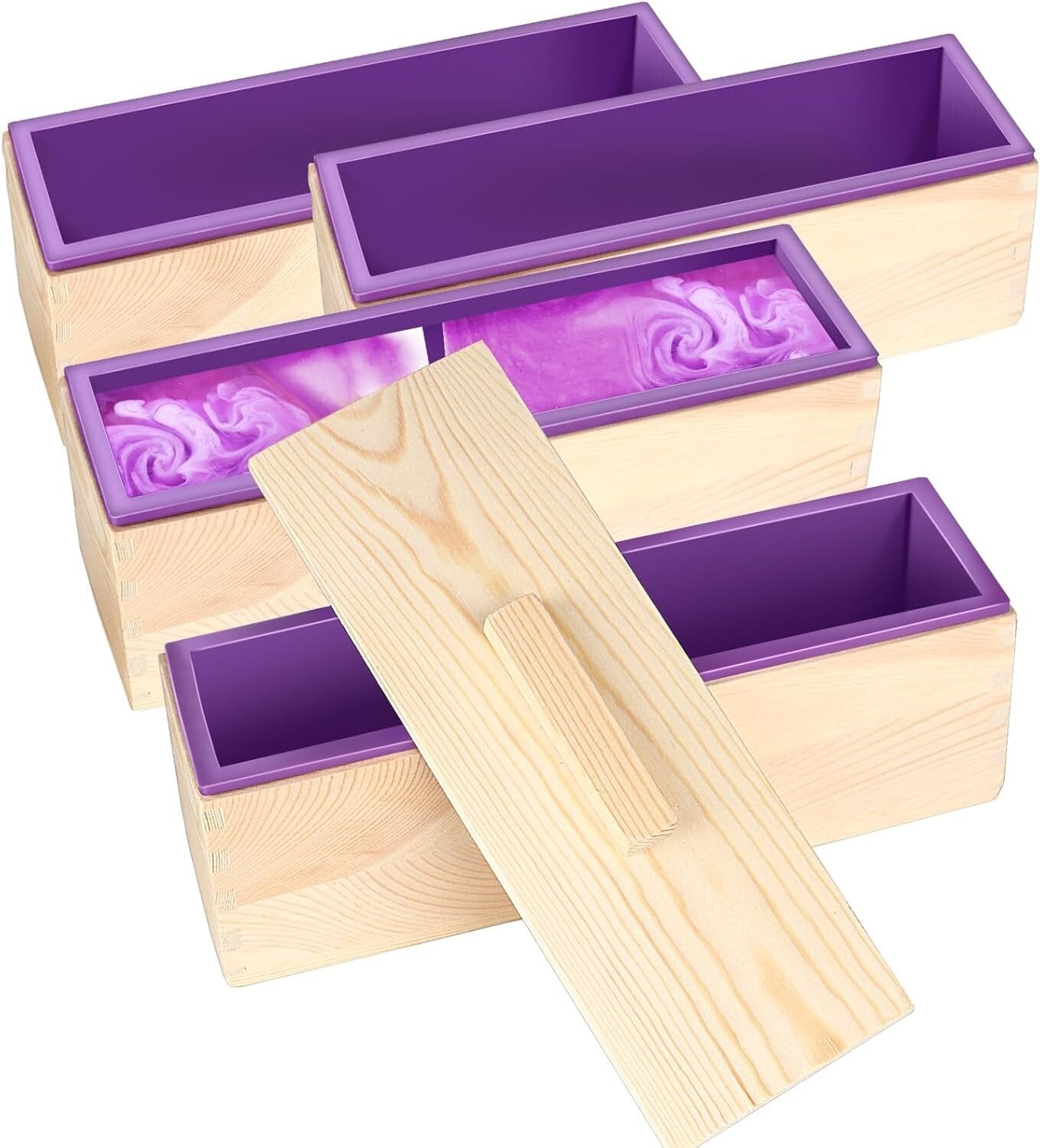Versatile 4 PCS Rectangular Soap Molds - Large Capacity with Wooden Storage Box