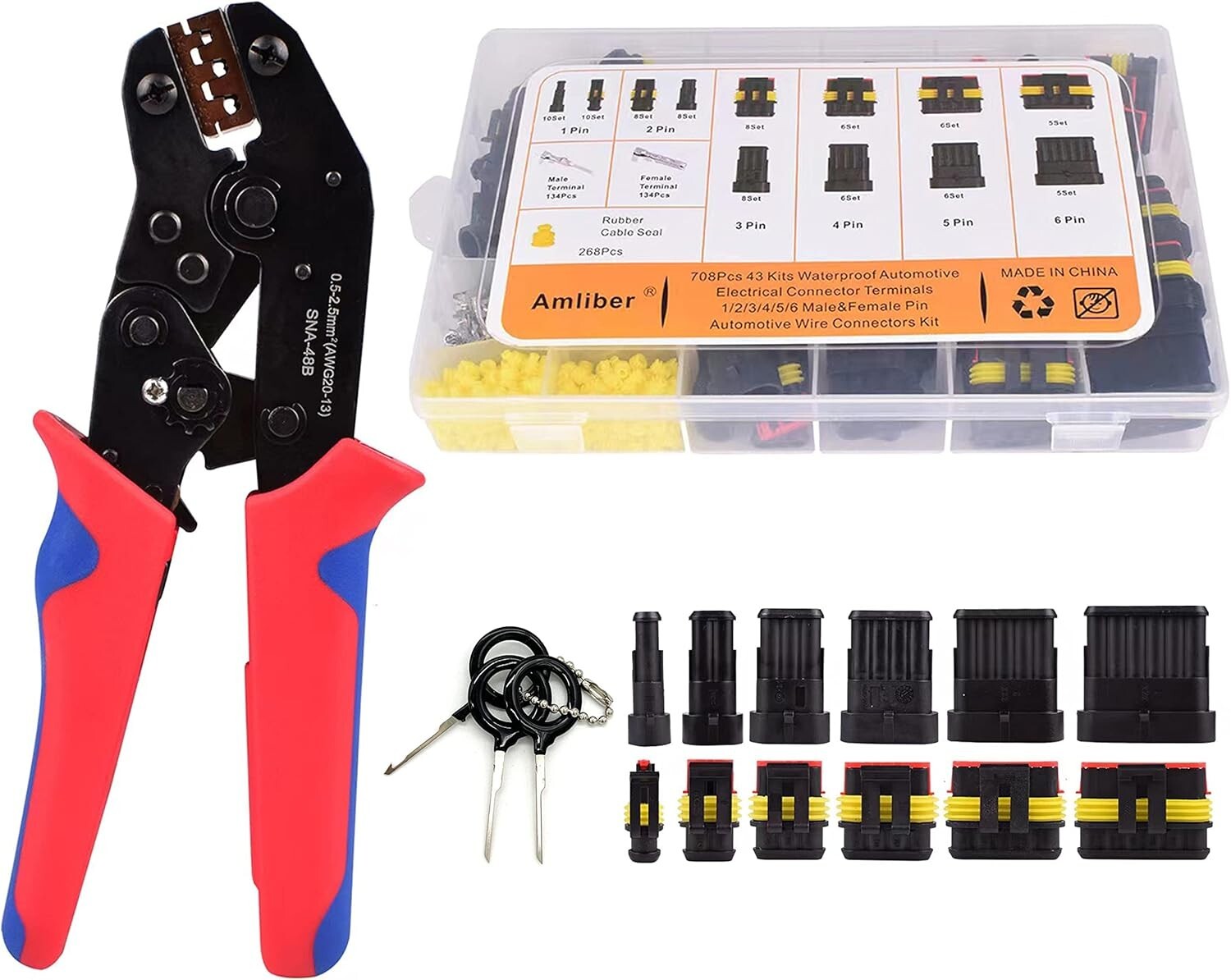 709Pcs Automotive Wire Connectors Kit with Ratcheting Crimping Tool for Safety