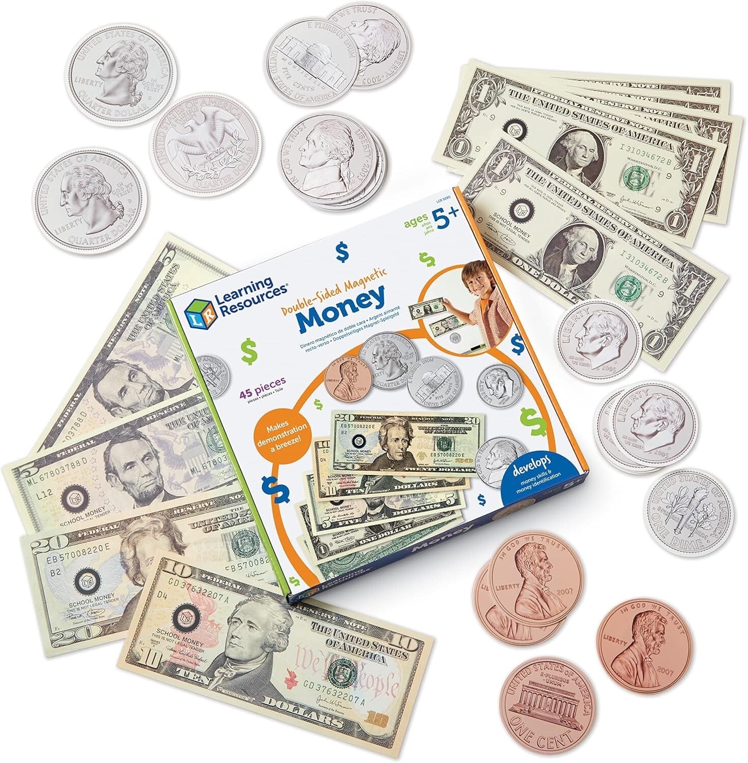 Classroom Essential - Double-Sided Magnetic Money for Teaching Kids Ages 5+