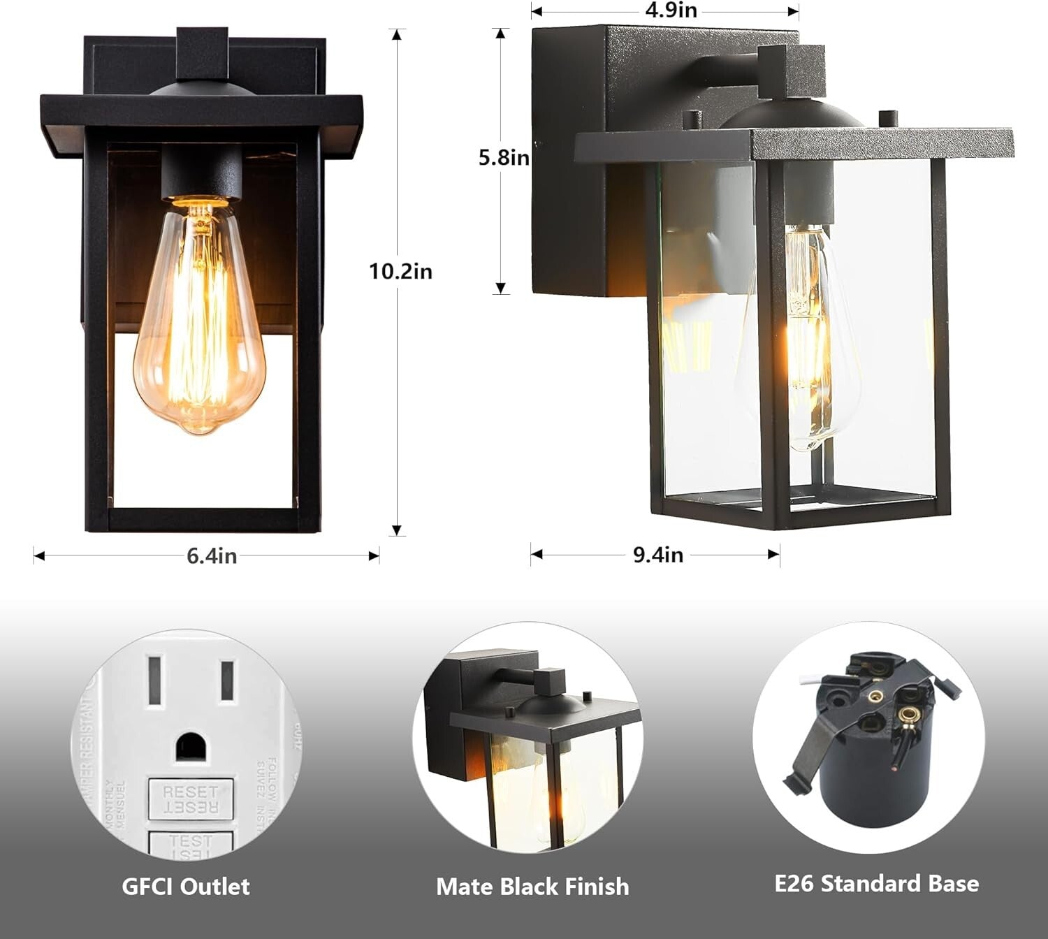 Classic Aluminum Outdoor Sconce with GFCI Outlet - Weather-Resistant & Stylish