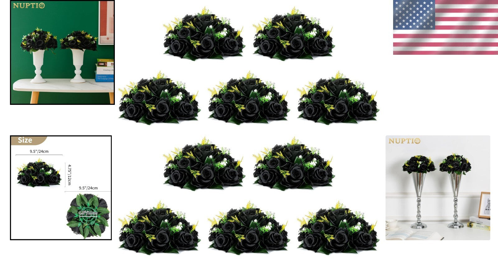 10 Realistic Black Silk Roses in Decorative Box - Perfect for Weddings & Parties