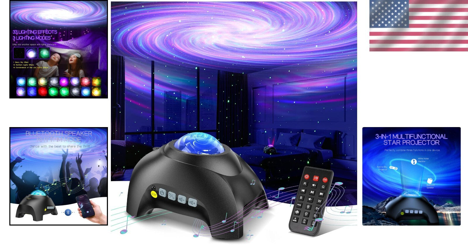 Bluetooth Galaxy Light Projector with 33 Modes & Remote Control for Home Decor