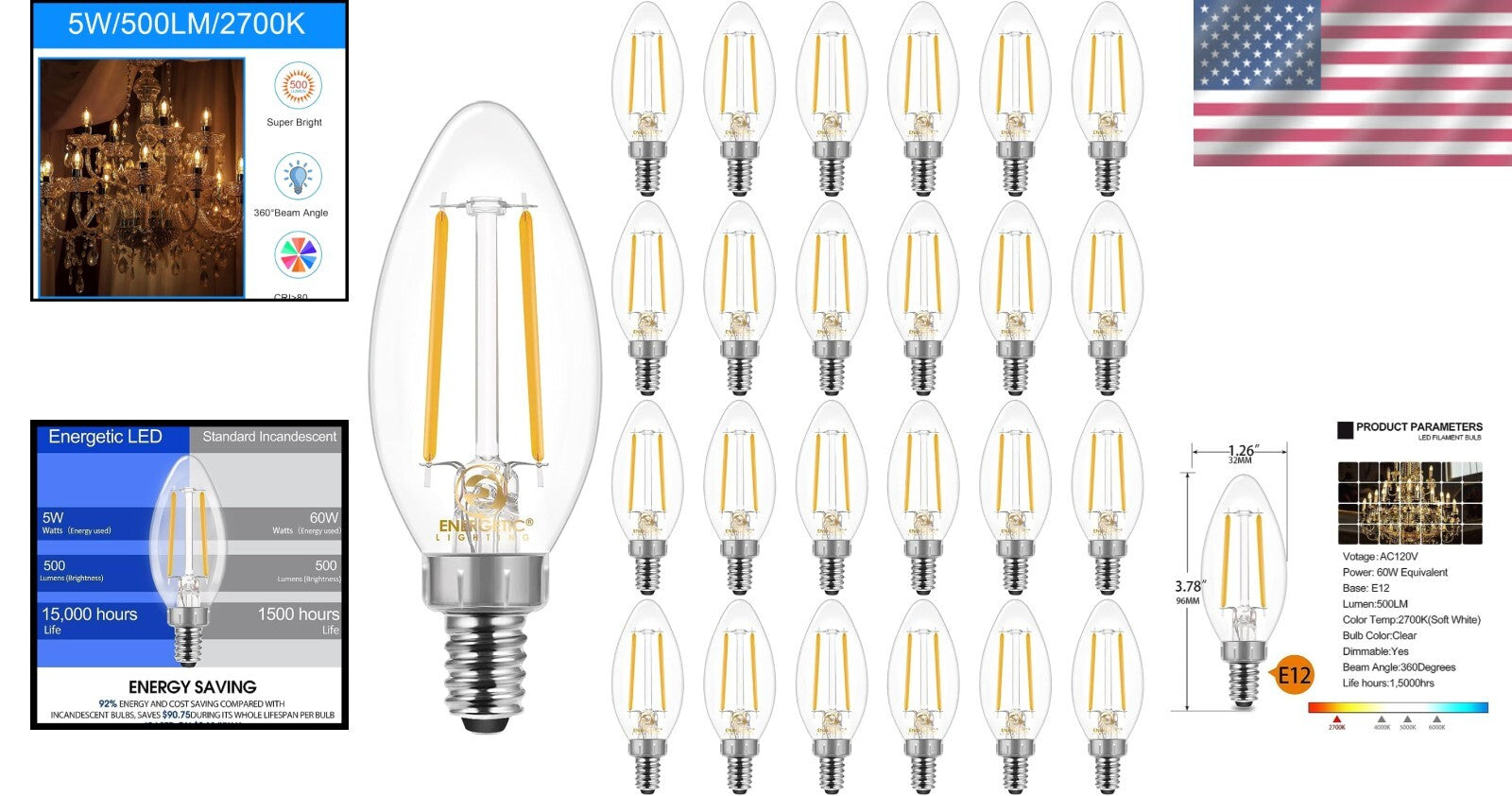 Dimmable Soft White LED Bulbs B10, 60W Equivalent - Elegant Chandelier Lighting