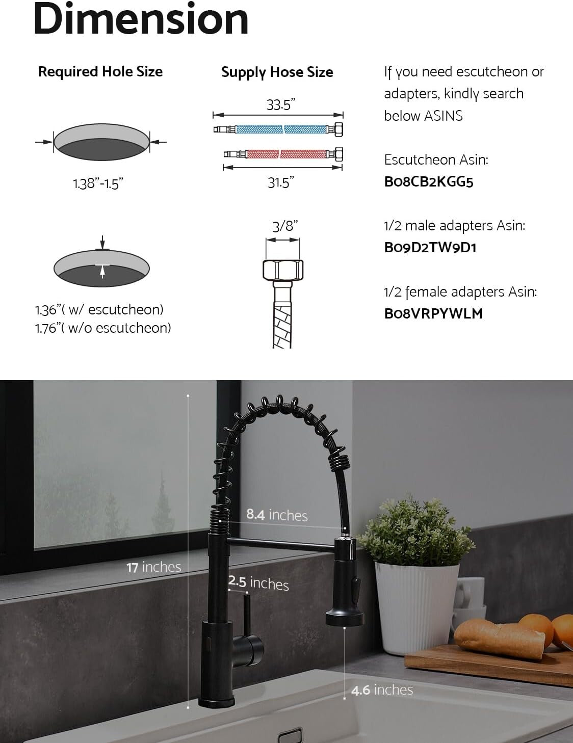 Motion Sensor Black Kitchen Faucet with Space-Saving Design & Easy Installation