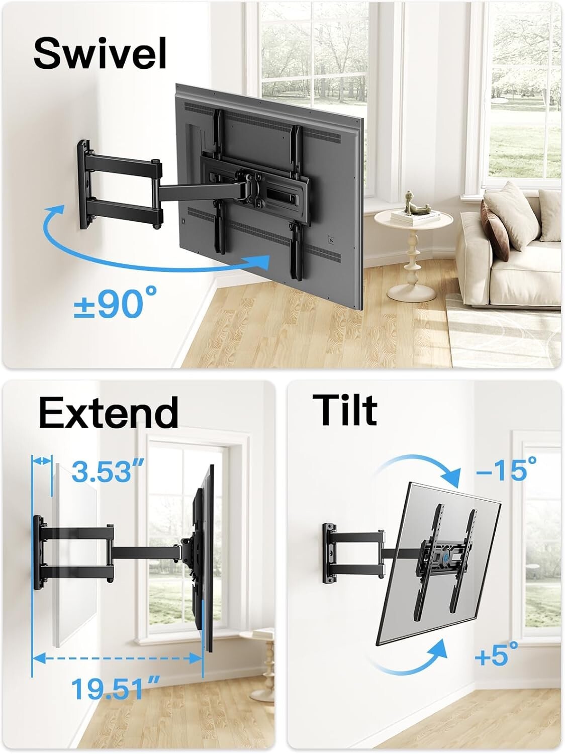 Durable Full Motion Wall Mount for TVs 26-60 Inches - Tilt & Swivel Convenience