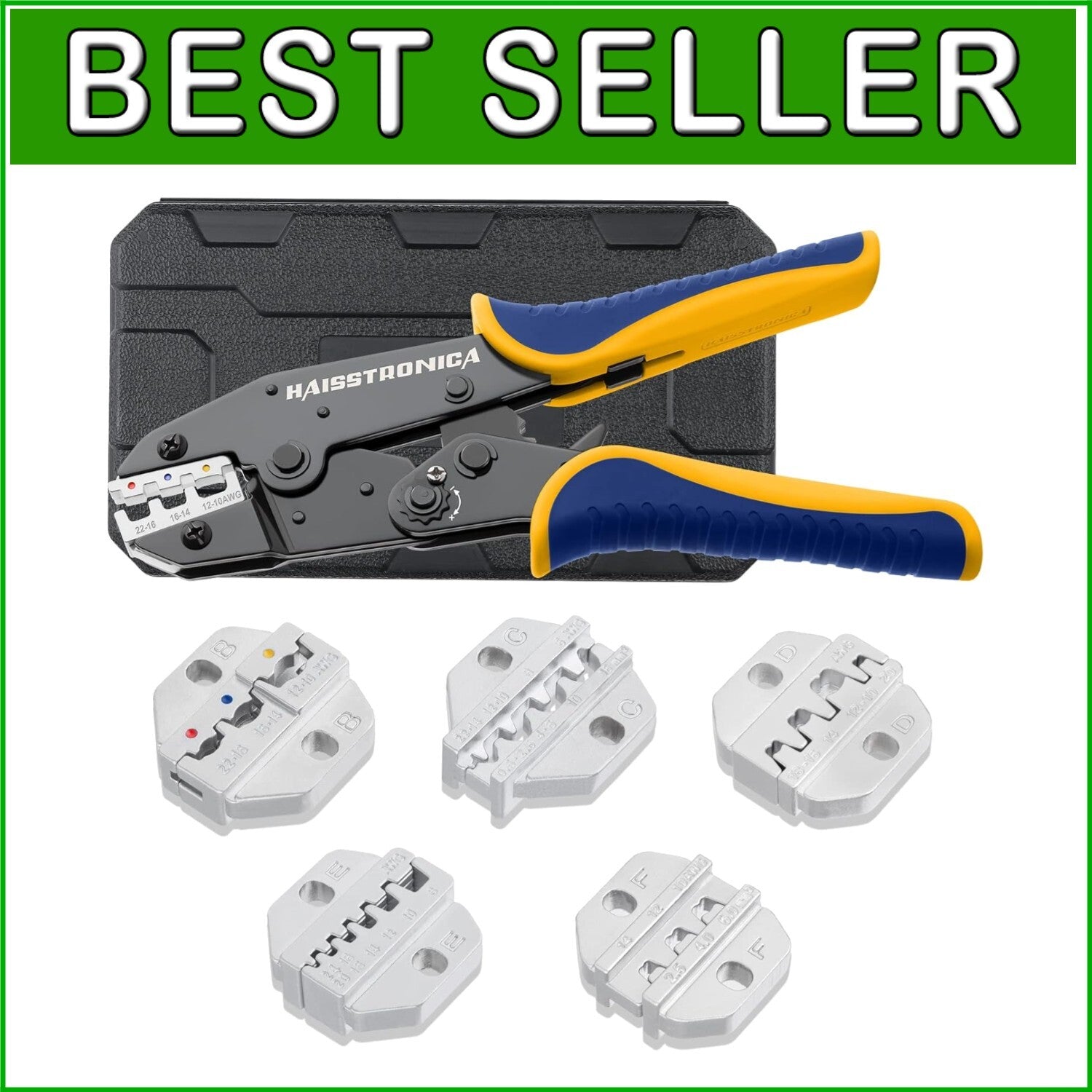 Ergonomic Crimping Tool Set - 6 Chrome-Plated Dies for Versatile Wiring Needs