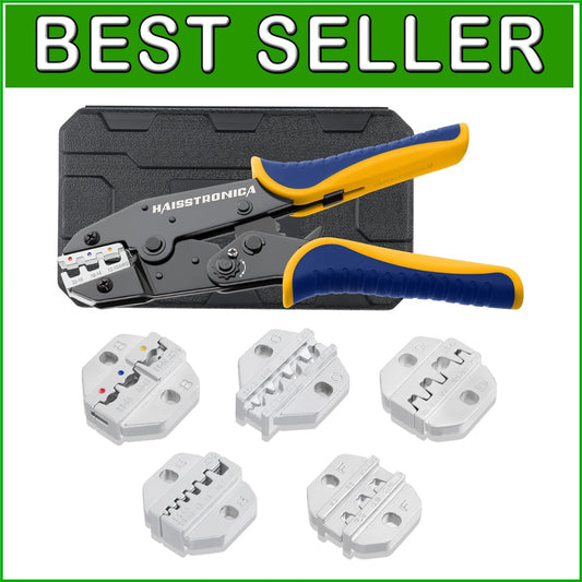 Ergonomic Crimping Tool Set - 6 Chrome-Plated Dies for Versatile Wiring Needs