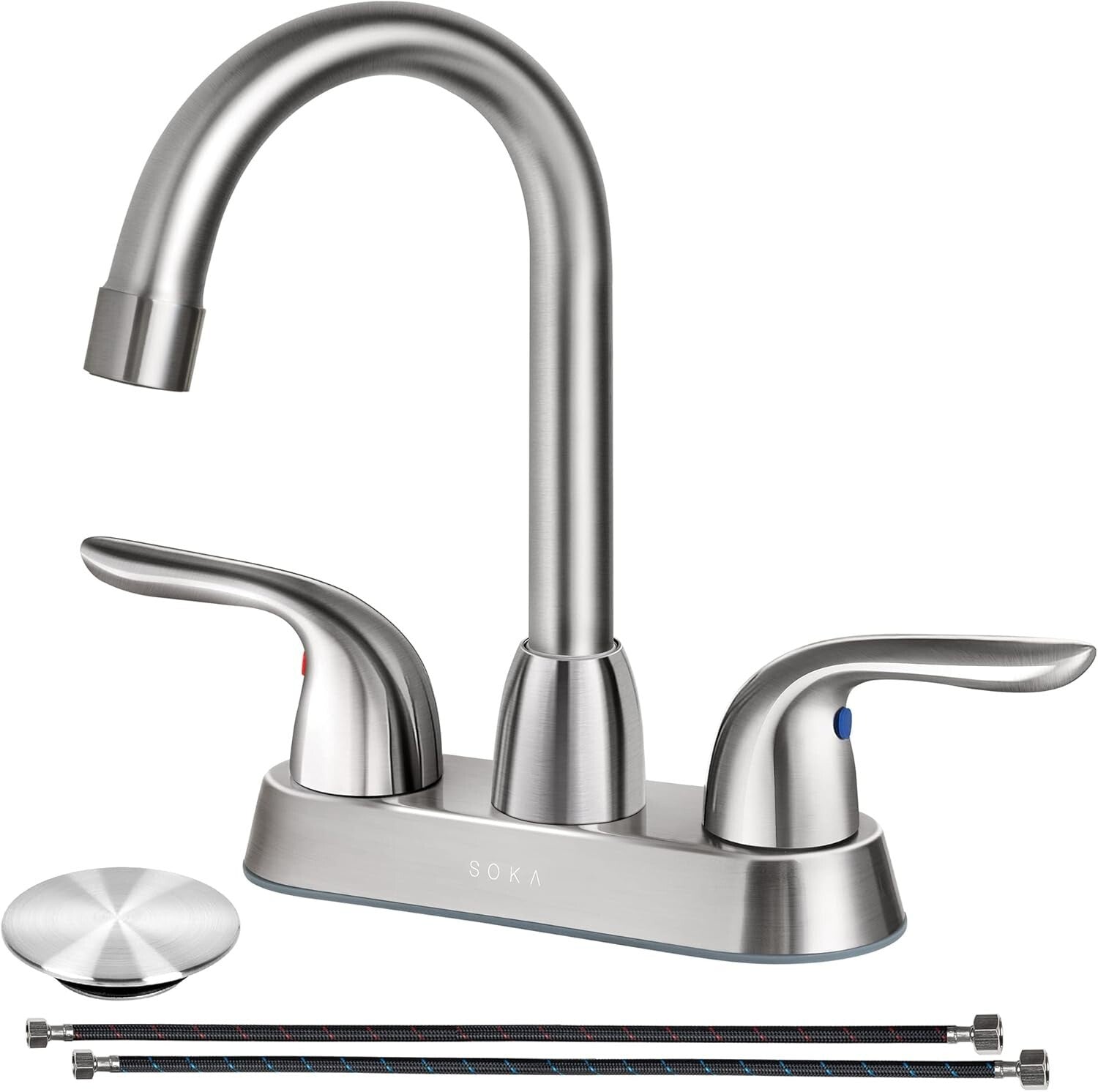 Premium Stainless Steel Centerset Faucet - Dual Lever Handles for Control