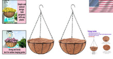 Load image into Gallery viewer, Rust-Resistant 20" Black Metal Wire Hanging Planter with Coco Liners - Set of 2