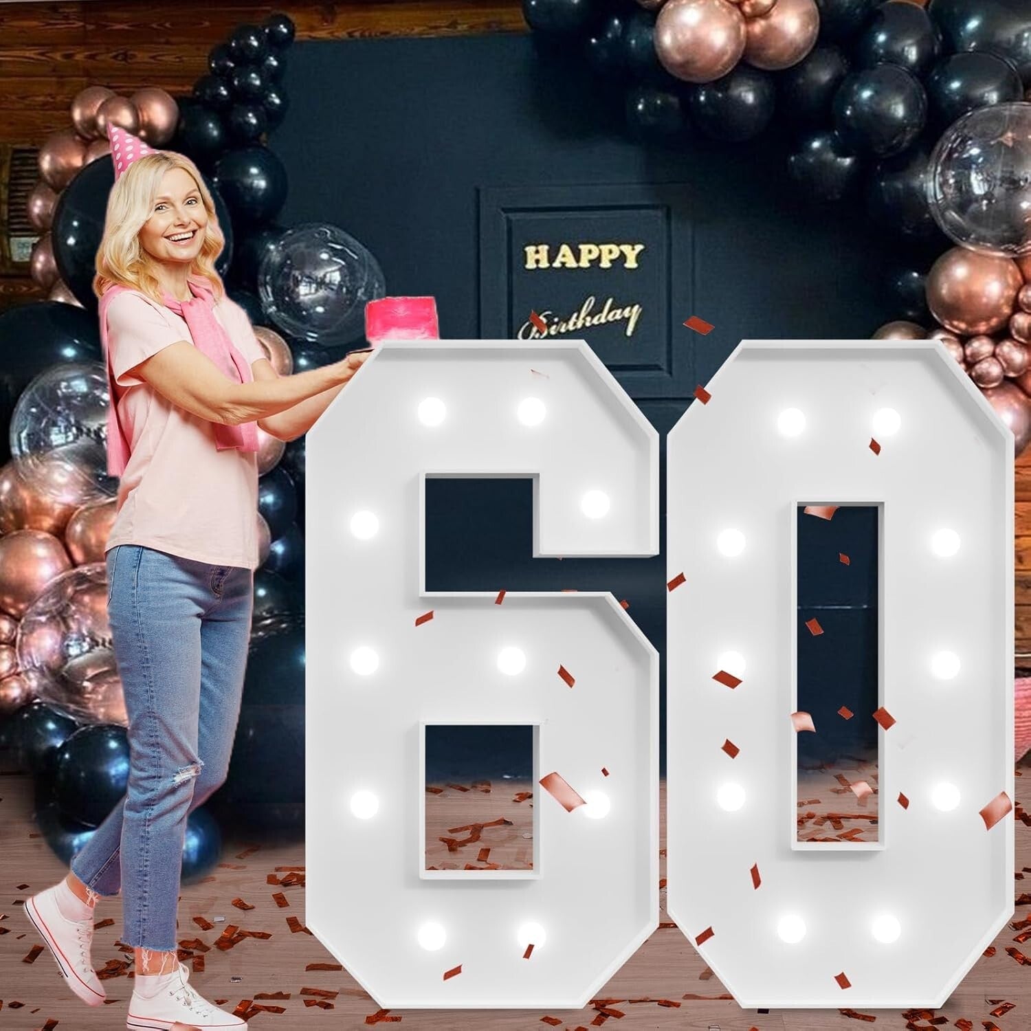 4ft DIY Light-Up Number 60 for 60th Birthday Parties - Complete Decoration Set