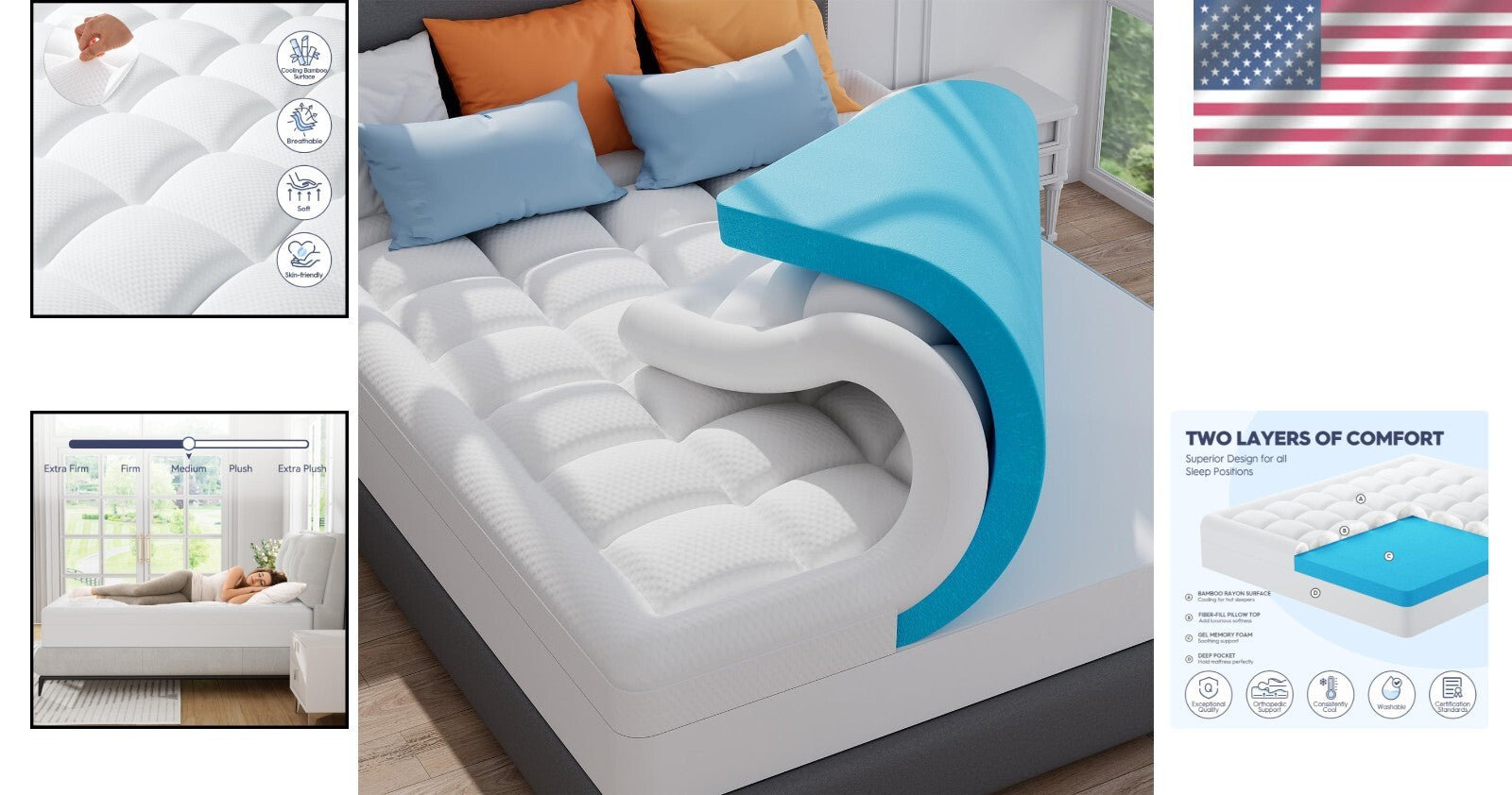 Washable 3-Inch Cooling Gel & Pillow Top Mattress Topper for Ultimate Comfort