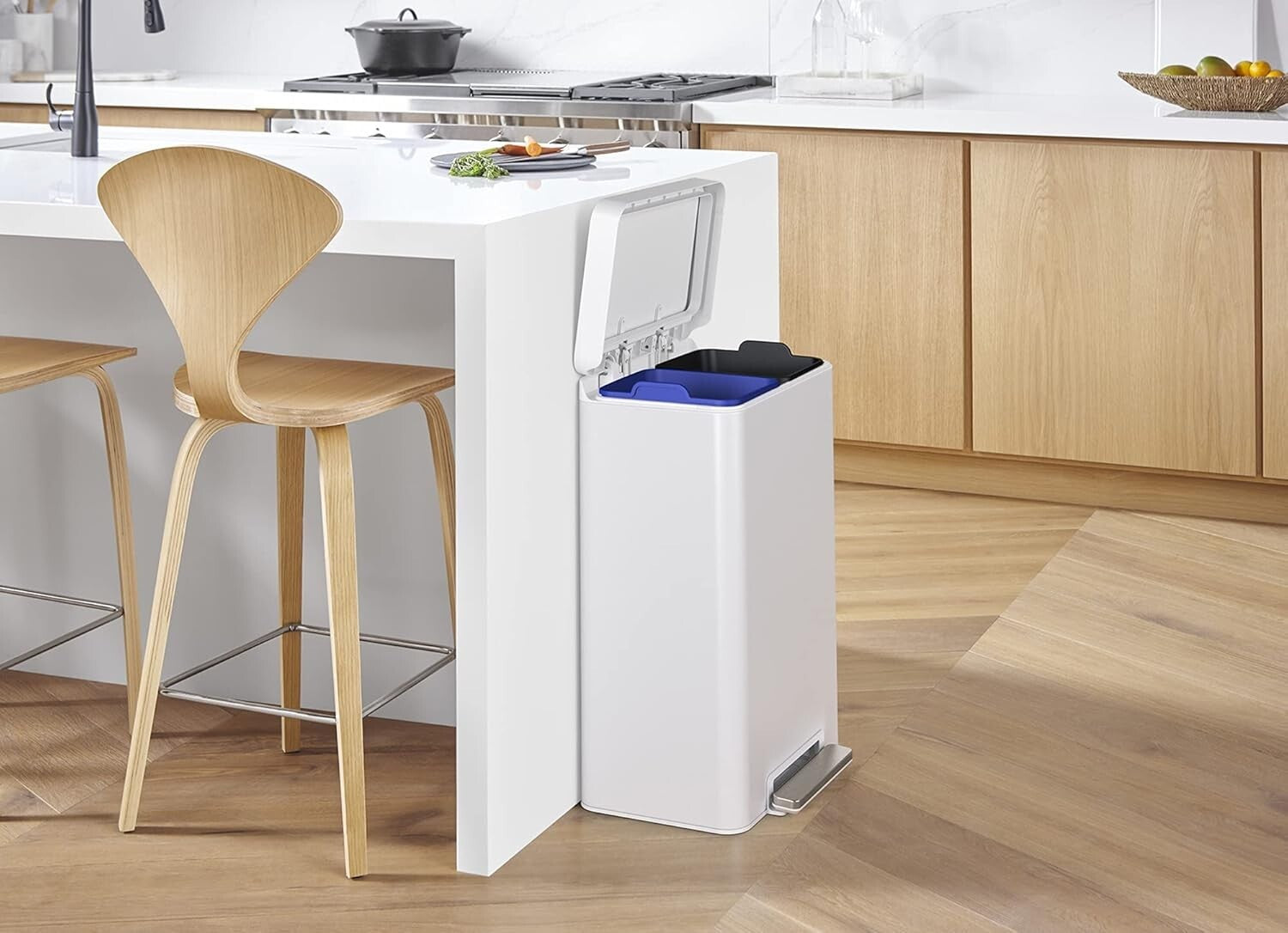 Fingerprint-Resistant 11 Gallon Trash Can - Step-On Foot Pedal and Liner Bins