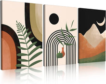 Load image into Gallery viewer, Set of 3 Large Framed Boho Canvas Prints - 16" x 24" Mid Century Modern Art