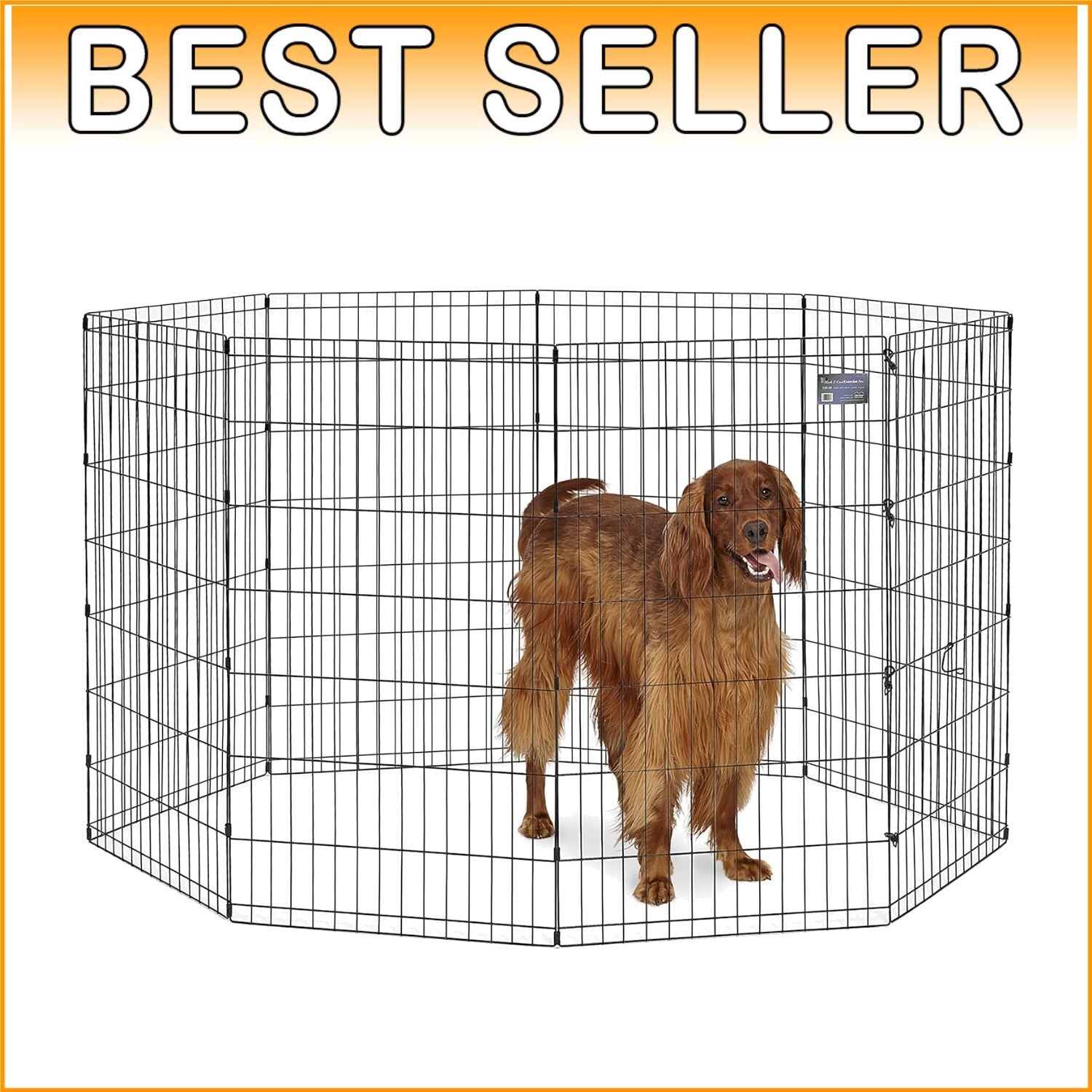 Versatile Black Metal Dog Playpen with Double-Latch Door - 1 Year Warranty