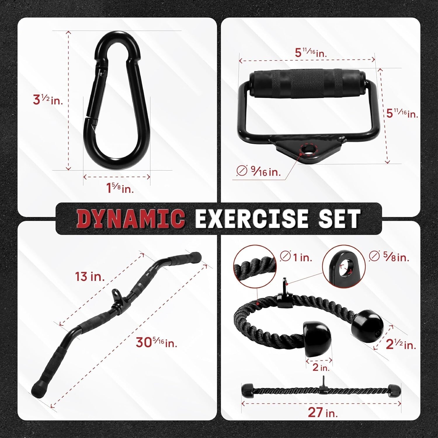 Durable Cable Machine Attachments for Home Gym - Includes Curl & Tricep Bar