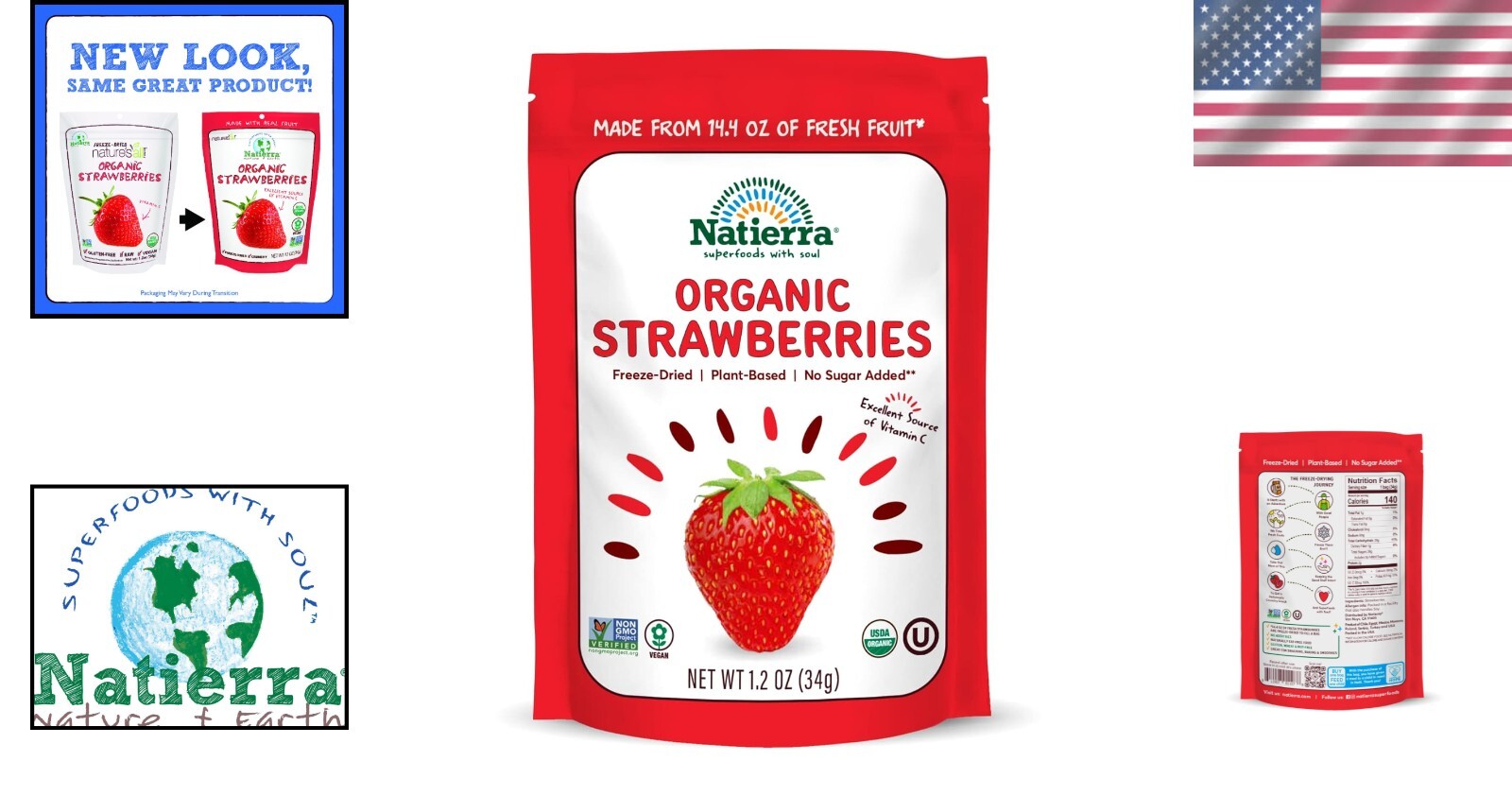 Delicious Organic Freeze-Dried Strawberries | Healthy Snack, 3-Pack - 1.2 Ounce
