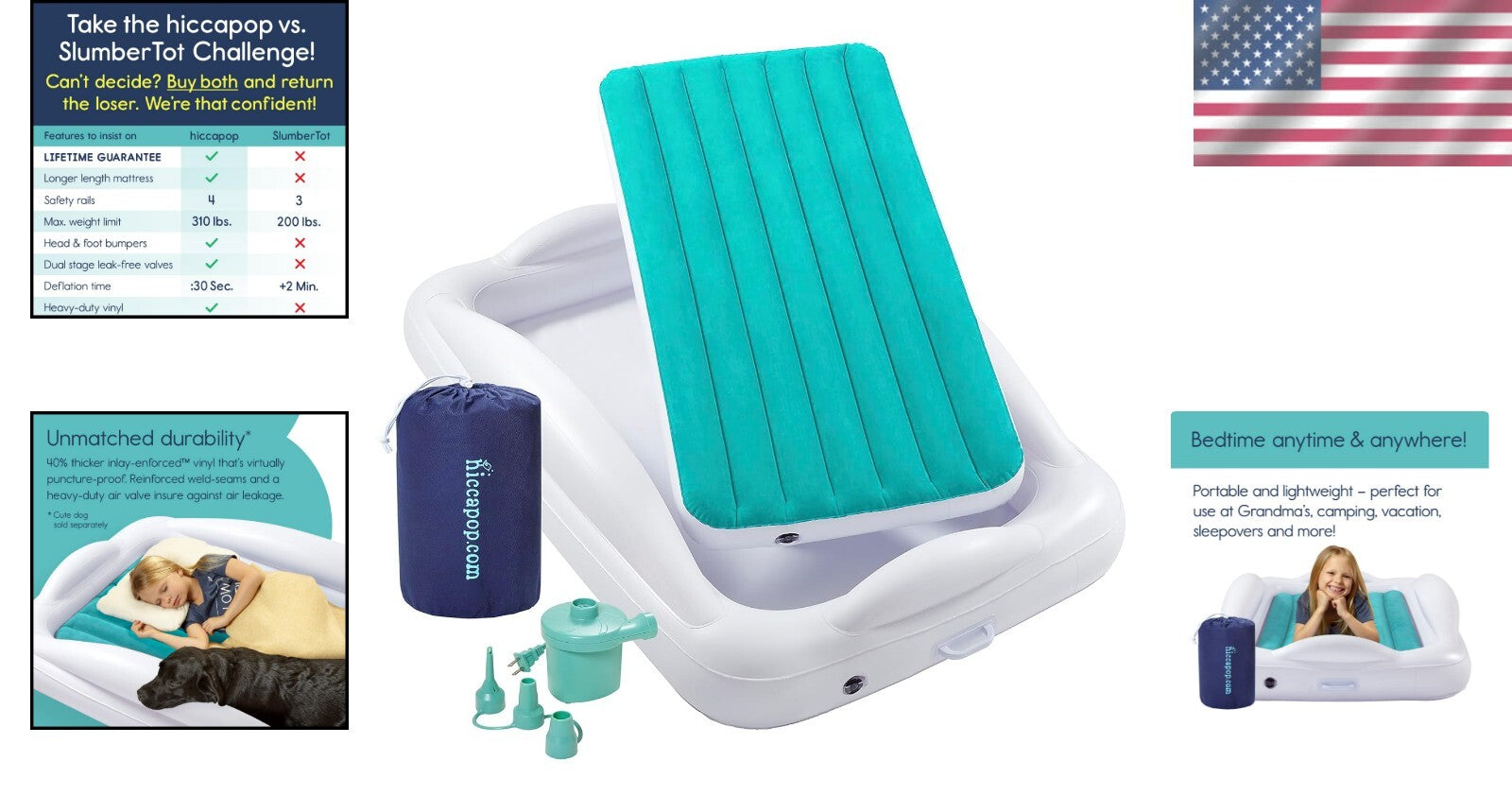 Inflatable Kids Mattress with Extra Tall Bumpers - Ideal for Travel and Camping