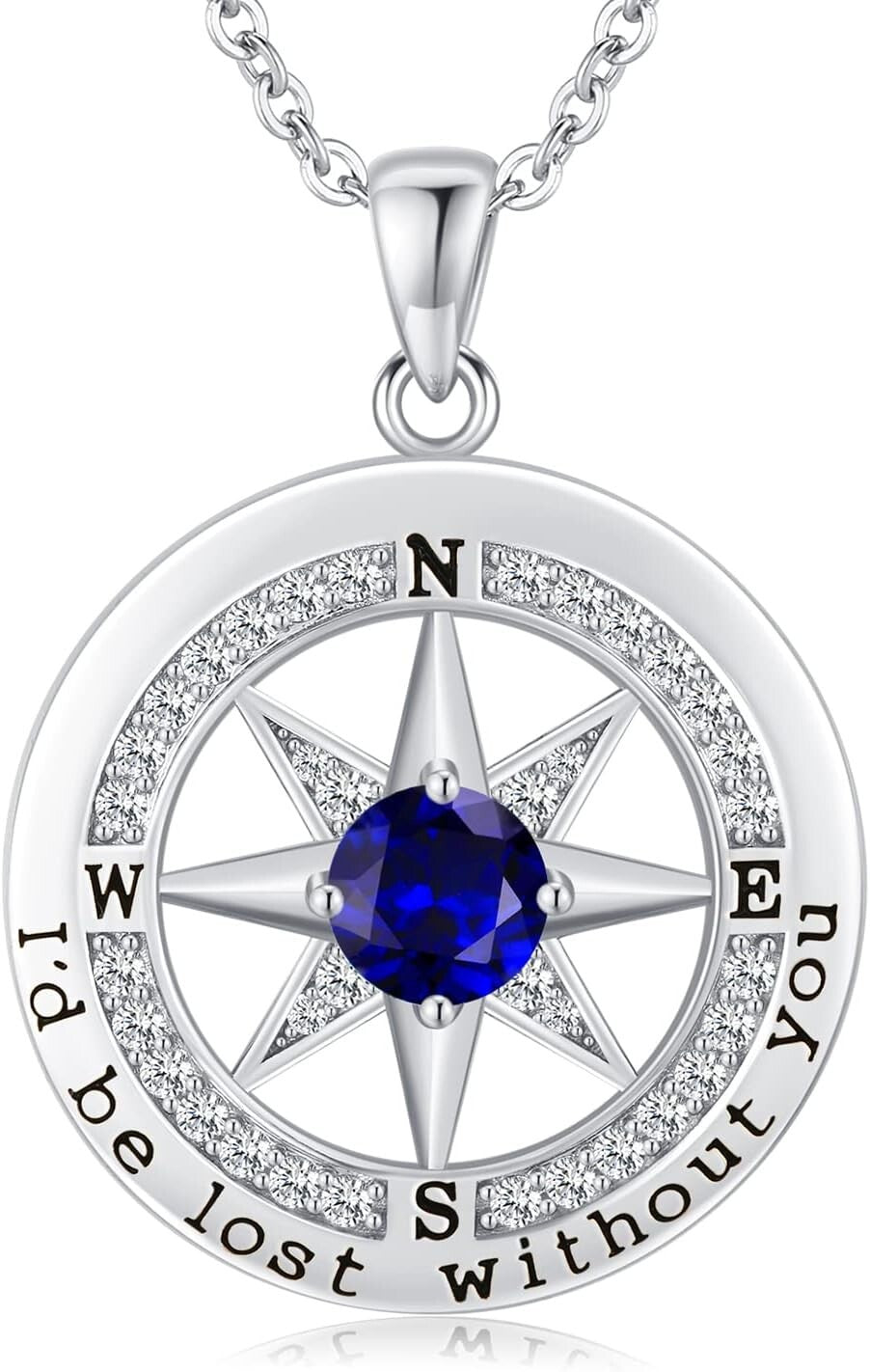 Sterling Silver Compass Necklace with Cubic Zirconia - Perfect Gift for Her